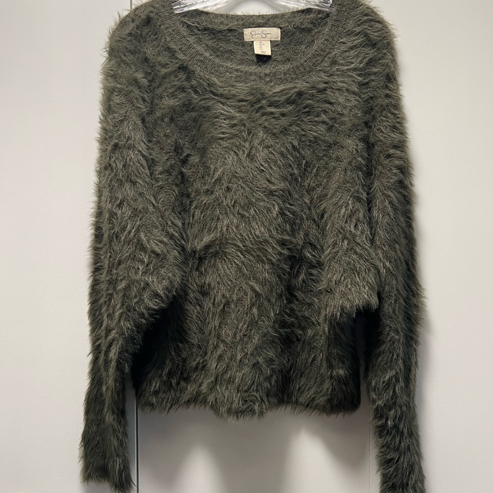 Jessica Simpson super soft eyelash knit sweater olive green size L
